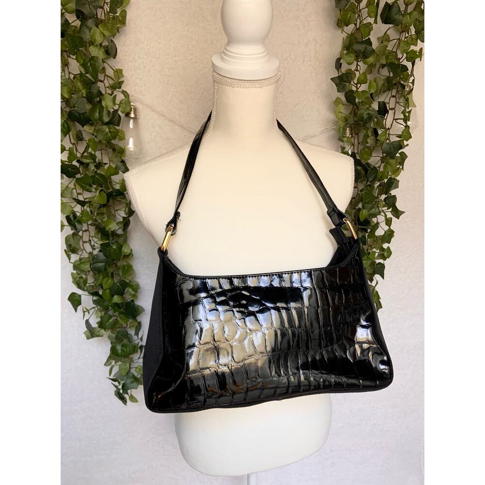 Vintage Jaclyn Smith Faux Crocodile Black Shoulder Bag Purse - Picture 2 of 12